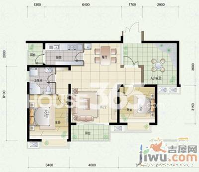 安然辰龙公寓2室1厅1卫62.5㎡户型图