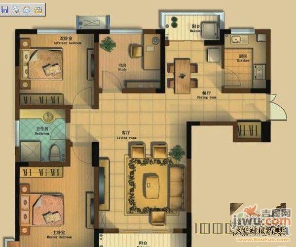 利港银河新城3室2厅1卫125㎡户型图