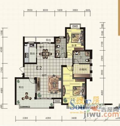 利港尚公馆3室2厅1卫117㎡户型图