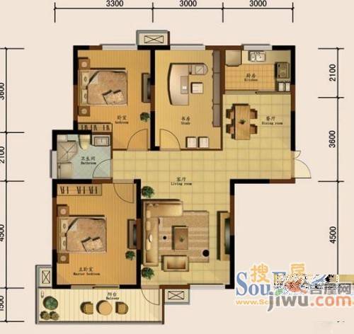 利港尚公馆3室2厅1卫117㎡户型图