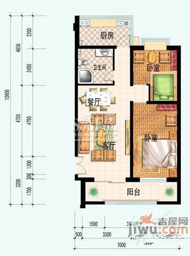 国泰嘉园2室2厅1卫户型图