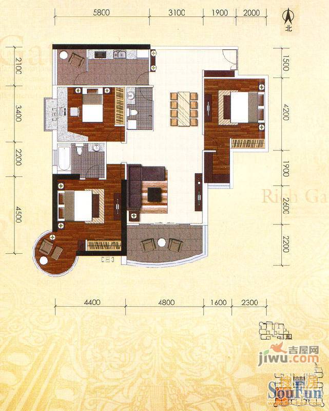 盛世凯旋宫3室2厅2卫179.5㎡户型图