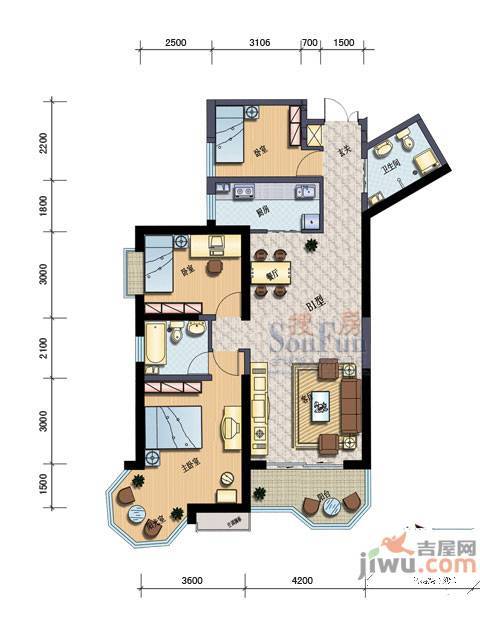 良志嘉年华3室2厅2卫140.9㎡户型图