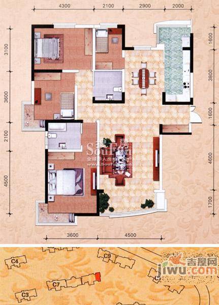 鸿运润园4室2厅2卫172.4㎡户型图