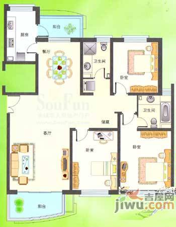 鸿运润园4室2厅2卫172.4㎡户型图