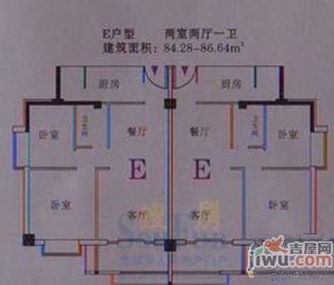 阳光家园2室2厅1卫84.3㎡户型图