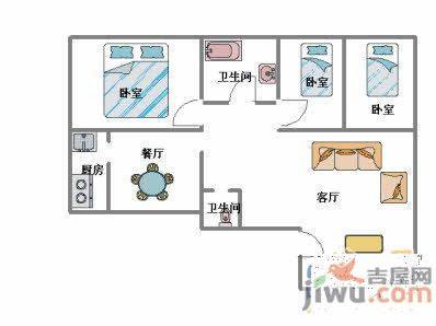 荣华小区3室2厅2卫110㎡户型图