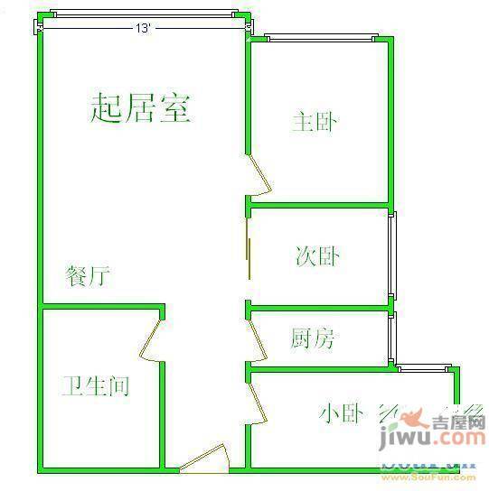 西北大厦3室2厅2卫户型图