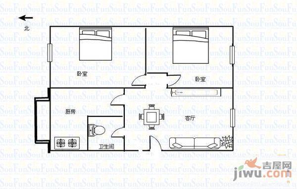 詹家拐子大正物业小区2室2厅1卫户型图