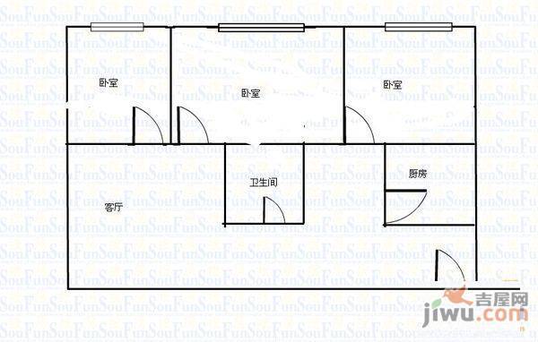 荣庆花园1室1厅1卫62㎡户型图