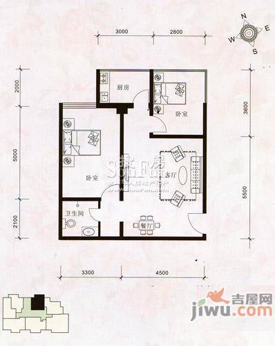 盛业丰景苑2室1厅1卫86.8㎡户型图