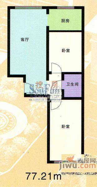 紫雅花园1室1厅1卫51.8㎡户型图