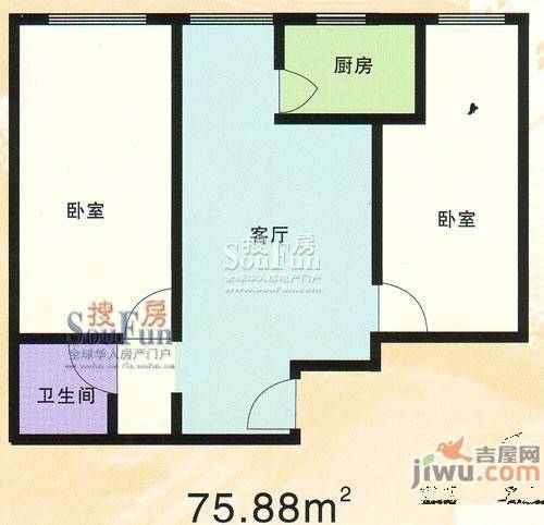 紫雅花园1室1厅1卫51.8㎡户型图