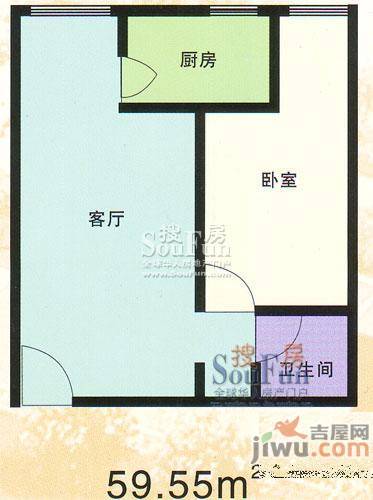 紫雅花园1室1厅1卫51.8㎡户型图