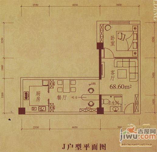 天银大厦1室2厅1卫68.6㎡户型图