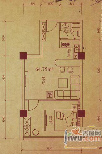 天银大厦1室1厅1卫64.8㎡户型图