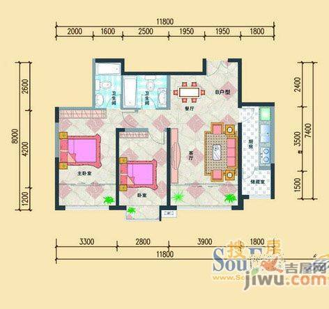 雅筑小区3室2厅2卫户型图