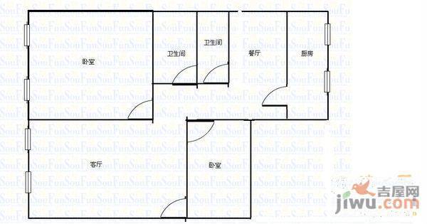 弘苑小区2室2厅2卫100㎡户型图