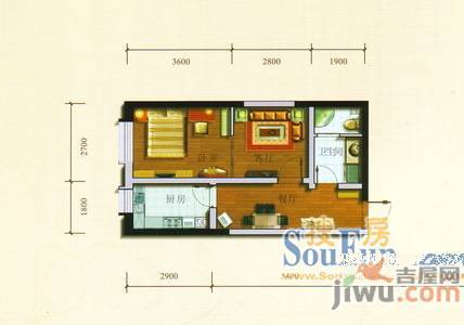 海鸿广场1室2厅1卫47㎡户型图