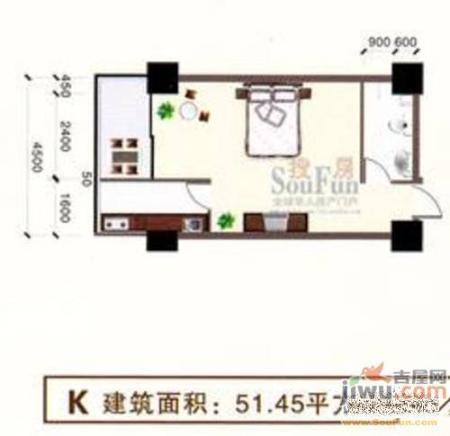 宝丰公馆1室1厅1卫51.5㎡户型图