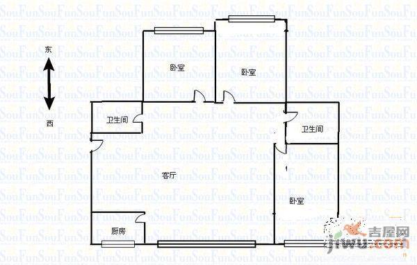 福田大厦2室2厅1卫95㎡户型图