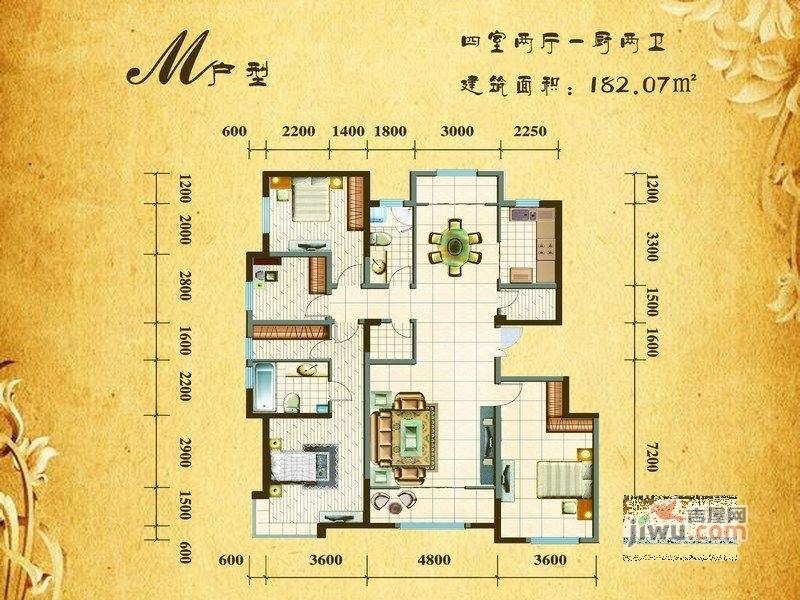 银滩雅苑4室2厅2卫182.1㎡户型图