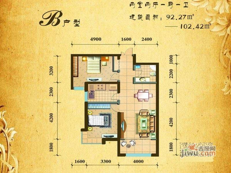 银滩雅苑2室2厅1卫98.5㎡户型图