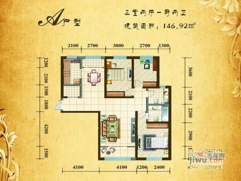 银滩雅苑3室2厅2卫146.9㎡户型图