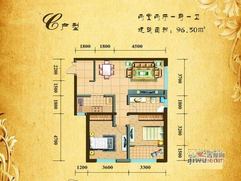 银滩雅苑2室2厅1卫96.3㎡户型图