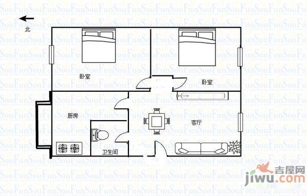 恒大绿洲2室2厅1卫户型图