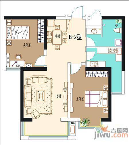 西固百合苑2室2厅1卫户型图