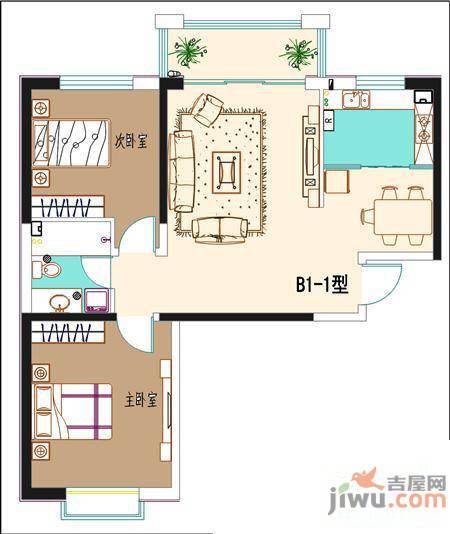 西固百合苑2室2厅1卫100㎡户型图