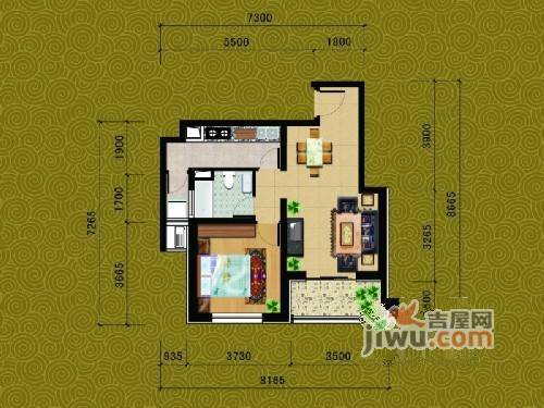 新厦水岸天成1室2厅1卫69.4㎡户型图