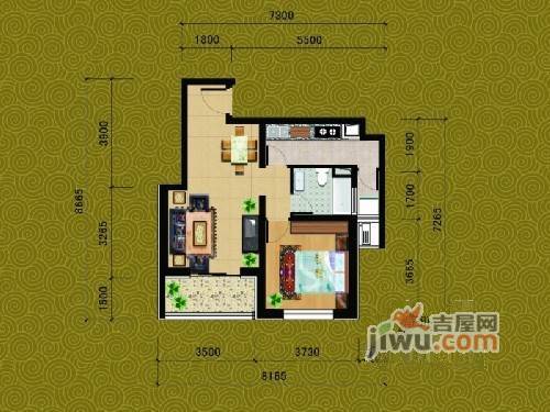 新厦水岸天成1室2厅1卫69.4㎡户型图