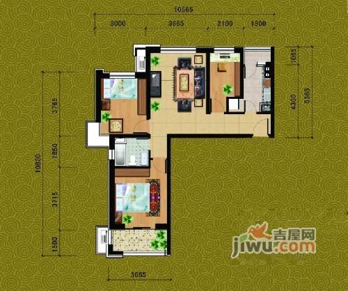 新厦水岸天成1室2厅1卫69.4㎡户型图