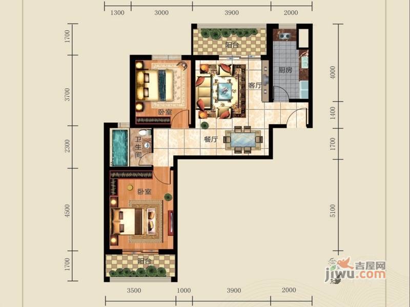 中国铁建·梧桐苑2室2厅1卫102㎡户型图