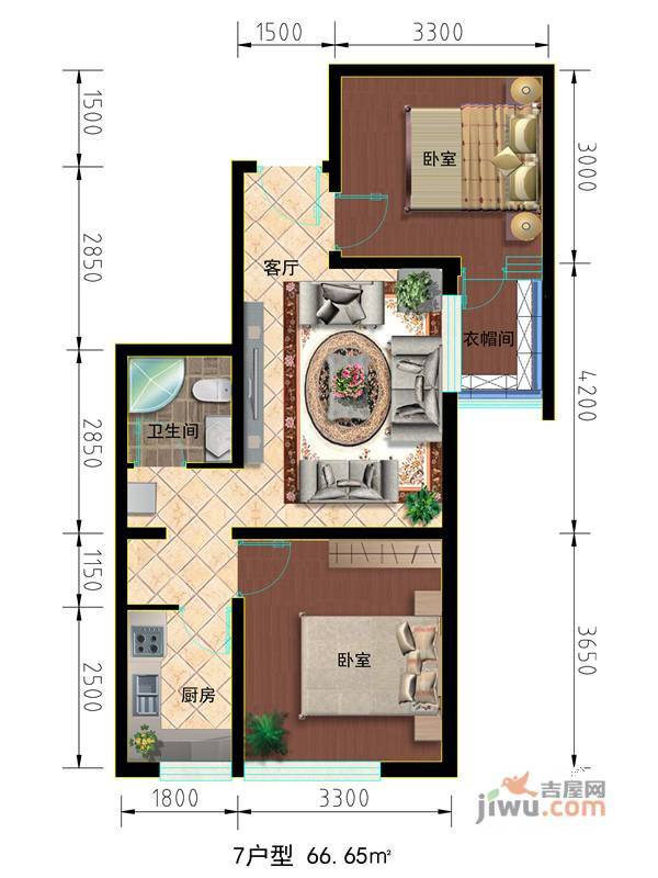 众邦金水湾1号院普通住宅66.7㎡户型图