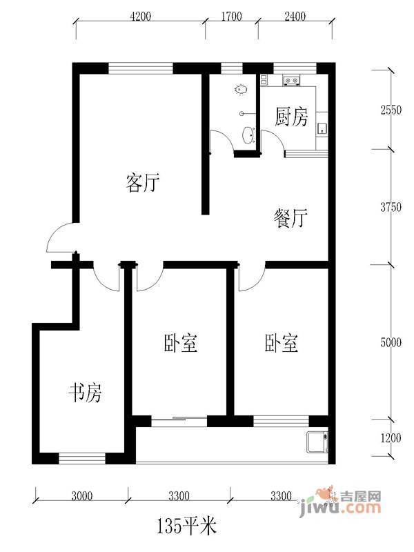 木都新城3室2厅1卫135㎡户型图