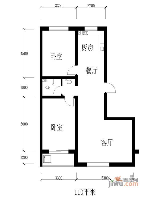 木都新城2室2厅1卫110㎡户型图