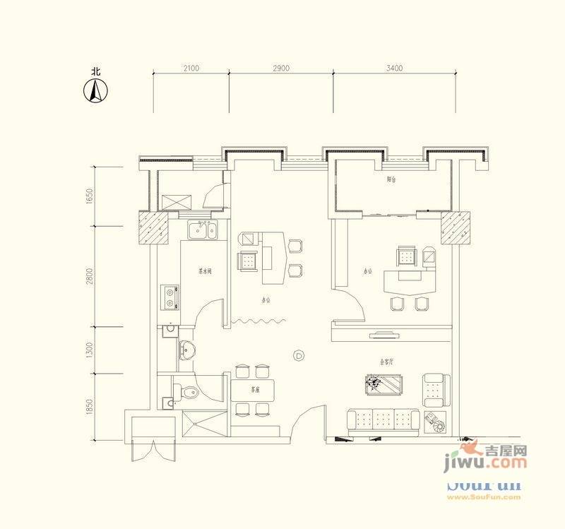 乐活时尚广场2室2厅1卫83.3㎡户型图