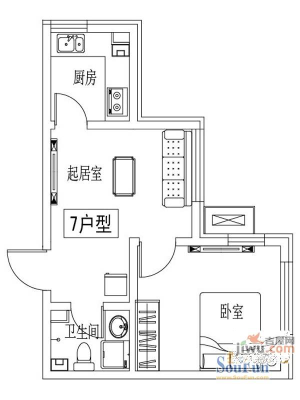 锦程公馆1室1厅1卫47.4㎡户型图