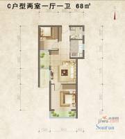 主语城2室1厅1卫68㎡户型图