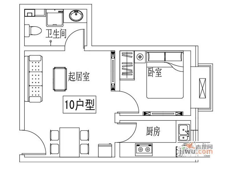 锦程公馆1室1厅1卫48.6㎡户型图