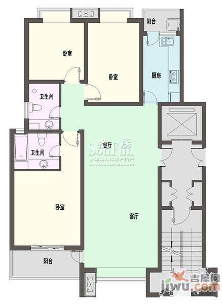 新天地自然康城三期3室2厅2卫122㎡户型图