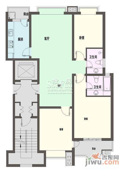 新天地自然康城三期3室2厅2卫124㎡户型图