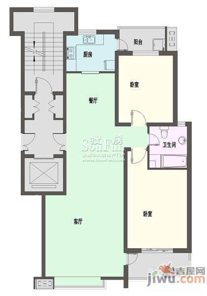 新天地自然康城三期2室2厅1卫92㎡户型图