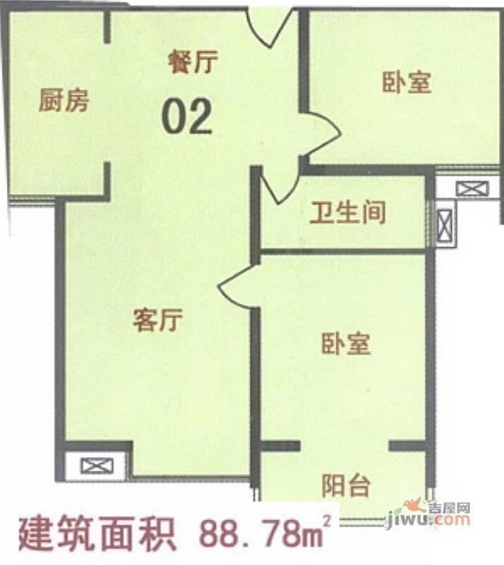 新天地自然康城三期2室2厅1卫84.3㎡户型图