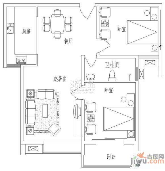 新天地自然康城三期3室2厅2卫90㎡户型图