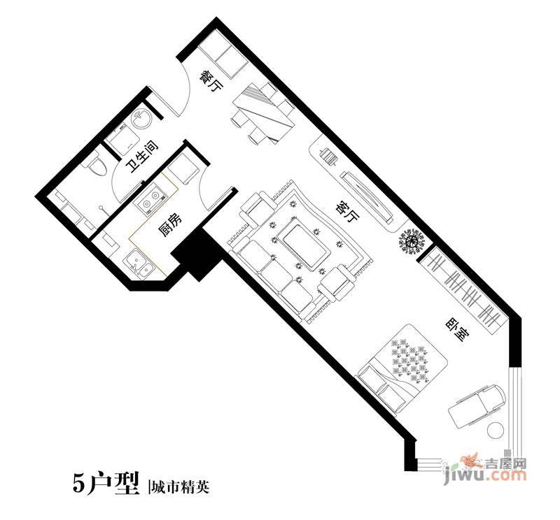 中天世都1室1厅1卫68.5㎡户型图