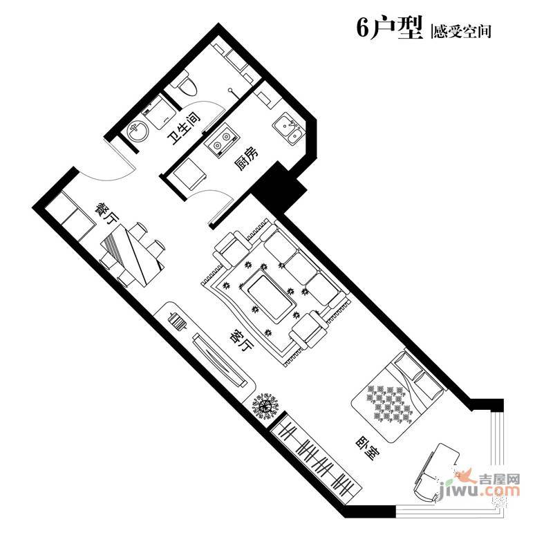 中天世都1室2厅1卫68.5㎡户型图